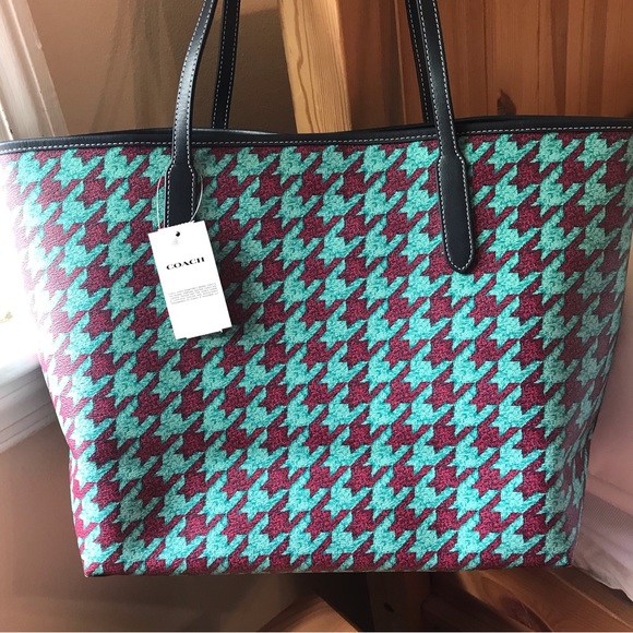 🥰 Coach City Tote With Houndstooth Print - Picture 4 of 10
